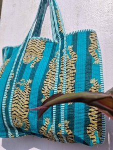 Quilted Cotton Vintage Carry Bag Indian Craft Solid Color Lightweight <b>Soft</b> Quilting Roomy Travel Shopping Shoulder <b>Handbag</b> - Product Image 3