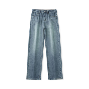 Jean droit décontracté en denim délavé pour homme, taille élastique, coupe large, collection hiver-printemps, personnalisable (ODM) - Product Image 1