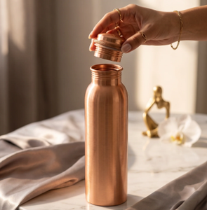 Indian Pure Copper <b>Bottle</b> <b>Plain</b> Brushed Finish Seamless <b>Water</b> Flask Leakproof Reusable Metal <b>Bottle</b> Screw Cap - Product Image 1
