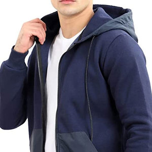 Sweat-shirt à capuche zippé bleu marine pour homme, coupe classique, décontracté, couleur unie, en molleton bouclette, idéal pour l'automne - Product Image 6