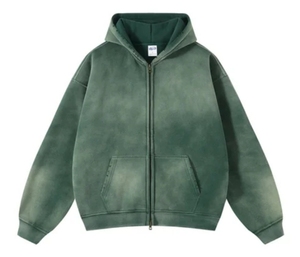 Sweat à capuche zippé pour homme en molleton 100 % coton, coupe oversize, anti-boulochage, imprimé en relief, design uni - Product Image 1
