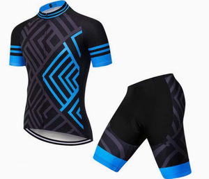 Ensemble maillot et short de cyclisme pour homme, noir et bleu, motif géométrique, impression numérique, tissu 120g, vêtements de vélo performants - Product Image 2