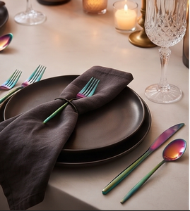 Juego de cubiertos modernos con acabado arcoíris, con tenedores, cuchillos y cucharas, de metal resistente al óxido, para uso en fiestas. - Product Image 4