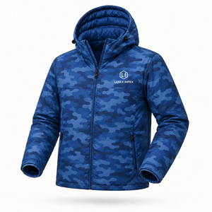 Veste matelassée à capuche camouflage bleue pour homme, imperméable, coupe-vent, isolante thermiquement, pour l'hiver, la randonnée en plein air, décontractée, fermeture éclair intégrale - Product Image 2