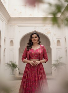 TENNECY - Lehenga Étnica para Mujer con Estampado Floral, Largo hasta el Tobillo, para Bodas, Fiestas de Diwali, Reversible, Elástica y de Secado Rápido - Product Image 5