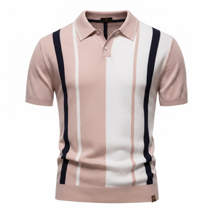 Chemise décontractée pour homme à motif Argyle, manches courtes, respirante, en tricot Spandex/Polyester, longueur standard, avec poche, infroissable - Product Image 1