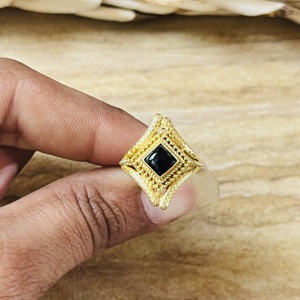 Hot Selling Tribal Motif Ethnic Brass <b>Ring</b> 18k Gold Plated Black Onyx Vintage <b>Ring</b> Geometric <b>Statement</b> Ornate Wholesale <b>Ring</b> - Product Image 4