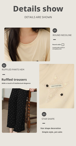 Ensemble de vêtements de maison élégants pour femmes, pyjama décontracté à manches longues, couleur unie avec décoration étoilée, pantalon à pois doux, ensemble de pyjama pour femmes - Product Image 2