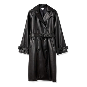 Abrigo Largo de Cuero Genuino para Mujer con Cuello Alto y Cremallera, Cortavientos Transpirable, Casual, para Invierno - Product Image 4