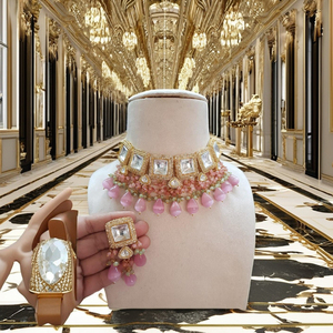 Conjunto de collar de Gargantilla Kundan pesado de joyería de tendencia para niñas y mujeres AD CZ parte trasera Menakari Latón chapado en oro étnico para ocasión - Product Image 1