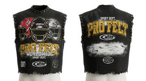 Gilet streetwear sans manches pour homme, effet vieilli, avec impression graphique personnalisée, en jersey de coton décontracté, col à rivets, style t-shirt musculaire - Product Image 6