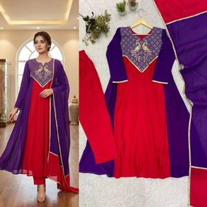 Mul Chanderi Embroidered Kurta <b>Pant</b> Set Cording <b>Sequin</b> Work Suit with Lace Dupatta Indian Ethnic Wear - Product Image 2