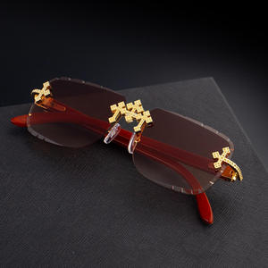Luxurious <b>Men's</b> Rectangle <b>Sunglasses</b> Full Rim Polarized UV Protection Gold Cross Detail Casual Adult Style - Product Image 3