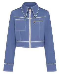 Veste en jean pour femme, col rabattu, manches longues, fermeture éclair - Product Image 1