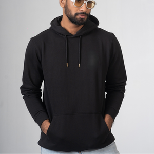 Sweat à capuche pour homme, confortable pour l'hiver, en tissu polaire de haute qualité, noir, style fermeture éclair, avec deux poches latérales, respirant et confortable en BD - Product Image 1