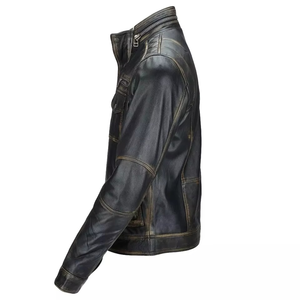 Veste en cuir vintage pour homme, style Cafe Racer, avec épaulettes matelassées, en cuir d'agneau véritable, cuir de vachette, moto, OEM personnalisé - Product Image 3