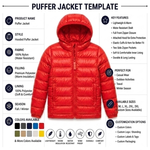 Veste d'hiver pour enfants en denim matelassé rouge coupe-vent à capuche fine à manches longues avec fermeture éclair - Product Image 6