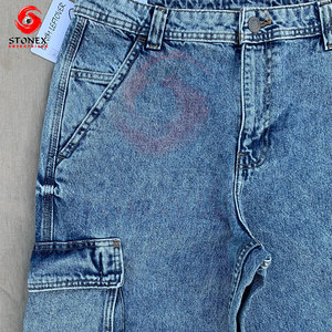 Jean droit vintage délavé bleu pour homme, coupe décontractée, style streetwear, pantalon en denim vieilli, vente en gros - Product Image 5