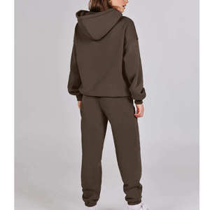 Ensemble de survêtement à capuche pour femme, couleur unie, coupe ample, longueur intégrale, en coton, pour l'automne, avec poches latérales - Product Image 3