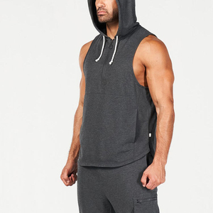 Men's Sleeveless Hooded Sweatshirt Half Zip Muscle Tank Gym <b>Workout</b> Cotton Fleece Sportswear Cut Off <b>Hoodie</b> - Product Image 4