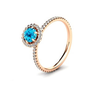 Anillo de Compromiso Redondo de Plata de Ley 925 con Topacio Azul Suizo Natural, Diseño Personalizado, Joyería de Piedras Preciosas al por Mayor del Fabricante - Product Image 1