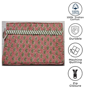 Housse pour ordinateur portable artisanale matelassée de qualité supérieure de Jaipur, en coton, avec poches zippées, faite à la main, douce, durable, lavable, protection quotidienne pour ordinateur portable - Product Image 4
