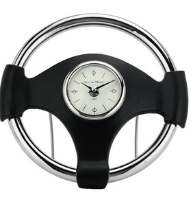 Steering Wheel Desk <b>Clock</b> Circular Battery Operated Quartz Movement <b>Silver</b> Metal Modern Design - Product Image 1