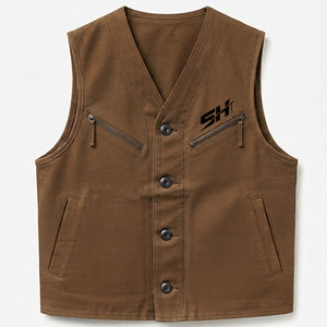 Wholesale Men Canvas <b>Utility</b> <b>Vest</b> Rugged Cotton Workwear Sleeveless Jacket MultiPocket Storage Rib Knit Collar Front Button <b>Vest</b> - Product Image 1