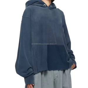 Ropa de calle personalizada para hombre, sudaderas con capucha de dobladillo en bruto recortadas en blanco de gran tamaño, Sudadera con capucha de borde en bruto sin bolsillos, envío DDP - Product Image 2