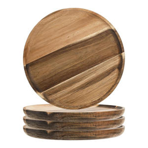 Ensemble de 4 assiettes en bois Offre Spéciale plateau d'acacia rustique naturel Ensemble de vaisselle Usage quotidien Alimentaire Snack Apéritif Dessert Plateaux de service - Product Image 6