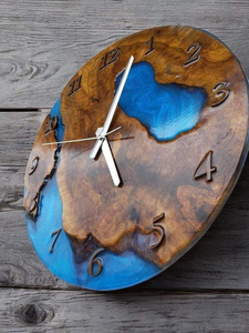 CUSTOM HAND CRAFTED WOODEN and RESIN <b>WALL</b> CLOCK BEST QUALITY ALARM CLOCK with NIGHT <b>LIGHT</b> FUNCTION for LIVING ROOM and OFFICE - Product Image 4