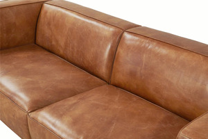 Sofá convertible de tres plazas de cuero genuino industrial con diseño minimalista, estructura metálica y ruedas para sala de estar - Product Image 5
