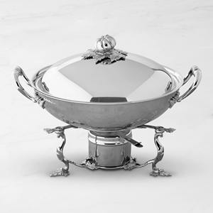 Olla de lujo redonda de acero inoxidable para calentar alimentos, con asa de calabaza, soporte ornamental plateado para buffet, sopera. - Product Image 1