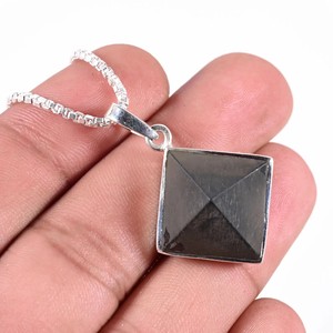 Colgante de espinela negra natural con cadena de plata de ley 925 – Collar de piedras preciosas facetadas para mujer y hombre |   Proveedor de Joyería al por Mayor - Product Image 2