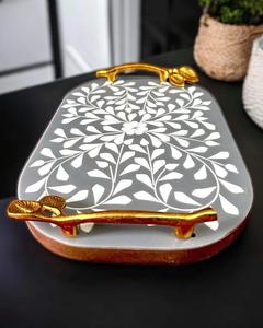 Nouveau plateau Feng Shui rond ILAHI, artisanal, écologique, design élégant et décoratif, qualité supérieure, pour la maison et la cuisine, idéal pour servir des aliments chauds - Product Image 6