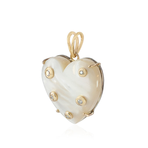 Amuleto de Corazón de Madreperla con Diamante Natural, Oro de 14k, Plata 925 Oxidada Hecha a Mano, Joyería Fina - Product Image 2