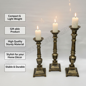 Juego de 3 Portavelas de Latón Antiguo Vintage, Candelabros de Metal Rústico, Centro de Mesa Decorativo para el Hogar - Product Image 3