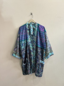 Bata de dormir de lujo de seda con estampado Paisley para mujer, manga larga, cierre halter, largo completo, para verano - Product Image 3