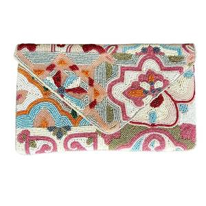 Sac à main rectangulaire en coton brodé à la main avec motif floral et accents colorés - Product Image 3