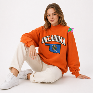 Sudadera con Cuello Alto OKLAHOMA, Sudadera con Letras y Mapa Aplicados, Sudadera con Cuello Alto Personalizada, Sudadera Oversize con Cuello Alto - Product Image 5