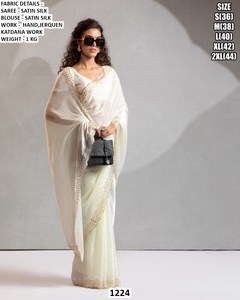 Sari Tradicional de Invierno para Mujer Ziya, Bordado Festivo, Blusa Bordada de Georgette, Absorbente de Humedad, Sin Arrugas - Product Image 3