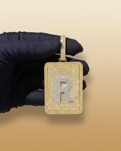 Colgante Personalizado con Letra en Forma de Tarjeta Cuadrada, con Incrustaciones de Moissanita, Plata de Ley 925, Chapado en Oro de 18K, Estilo Hip Hop, Unisex - Product Image 6