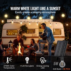 Luci Solari a Stringa per Esterni Dimmerabili 100FT 2700K Bianche con Telecomando Impermeabili Lampadine LED G40 Corpo in PVC - Product Image 2