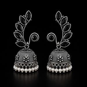 Latest Design Oxidized <b>Silver</b> Black Gemstone Indian Jhumka <b>Earrings</b> for Women Direct Factory Manufacturer - Product Image 5