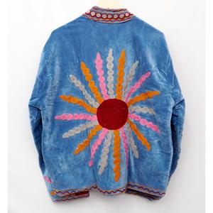 Multi Floral Embroidery Pattern <b>Velvet</b> <b>Jacket</b> Regular Sleeve Short Length Unisex Eco-Friendly Reversible Breathable Anti-Wrinkle - Product Image 6