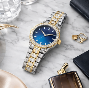 Reloj de Pulsera Mecánico de Lujo para Mujer, con Diamantes Azules, Dos Tonos de Oro y Plata, Acero Inoxidable, Sumergible, Premium para Negocios - Product Image 5