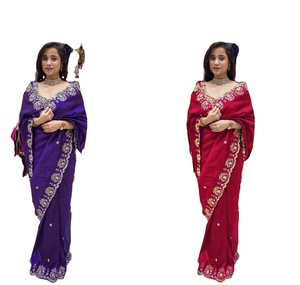 Sari en soie Vichitra bicolore de créateur, magnifique broderie au fil, travail de zari, paillettes, haute qualité, pour mariage, fête, vêtements indiens - Product Image 1