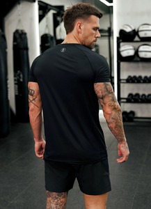 Men's Black Short Sleeve Compression T-Shirt Slim Fit Quick Dry Performance Gym Workout Top O-Neck Sporty Style Jersey Fabric - Product Image 3