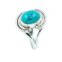 Bague Statement Bohème Faite à la Main en Argent Sterling 925 avec Cabochon Ovale en Turquoise Bleue Naturelle pour Femme, Style Tribal Vintage, Création Artisanale