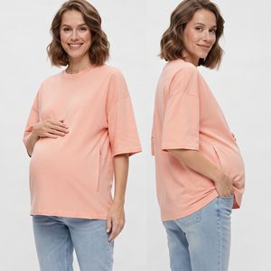 T-shirts de maternité surdimensionnés pour femmes, t-shirt d'allaitement à épaules tombantes, t-shirt de maternité pour femmes 100% coton polyester - Product Image 1